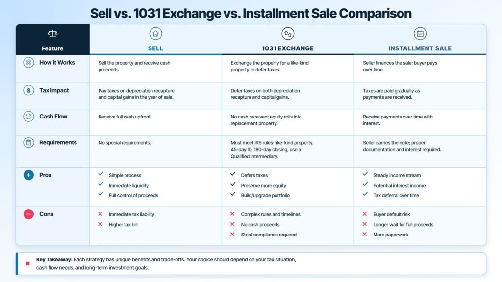 sell vs 1031 vs installment sale